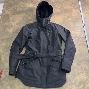 Columbia Omni-Heat Hooded Parka Jacket Womens Small Gray Belted Insulated Coat